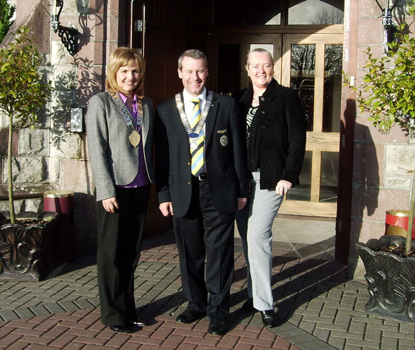 Vivienne Kyne President Castlebar,  Martin Maloney District Governor Rotary, Dolores Burke, Vice President Rotary Castlebar.