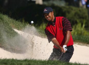Tiger chiping in from the bunker in the Ryder Cup
