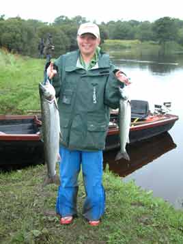 Mandy Williams, Dublin, with two of her four salmon from the Mount Falcon Fishery. Click photo for more from the North Western Regional Fisheries Board.