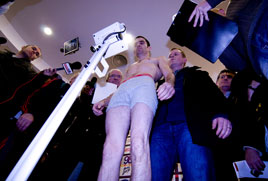 Alison Laredo has some dramatic shots of the boxers' weigh in at Shaws Department Store. Click photo for more.