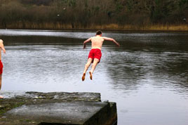 Frank Cawley caught this man levitating above the water during the annual Christmas Morning swim at Lough Lannagh. Click photo for more photos and wit from FC.