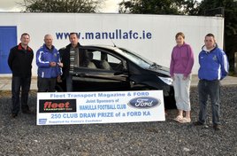 Ken Wright pictured Liam Ralph pictured receiving the keys of a Ford KA as winner in the Manulla Football Club 250 club 3 year development draw. Click on photo for more details.