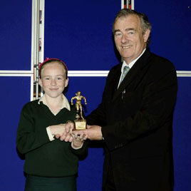 Ken Wright photographed Ioseph McGowan, Principal Davitt College making a presentation to Maria Staunton girls indoor soccer player of the year. Click on photo for lots more awards from Davitt College College.