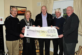 Presentation of a cheque to Angela Kirrane, Manager of Services, Mayo Cancer Support Association, arising from the Clare Island Walk. Click on photo for more from Ken Wright.