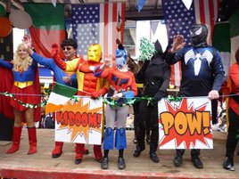 The 'Super-Powered' Baxter Float at the Castlebar St. Patrick's Day Parade. Click on photo for more super-heroes photographed by Jack Loftus - the view from the review stand.