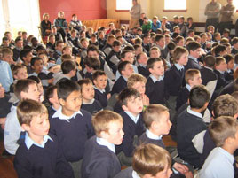 Rapt attention from the boys of St. Pats as their Walk on Wednesday / Cycle on Wednesday project for parents and pupils is announced. Click on photo for the details.