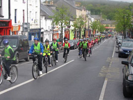 Almost 150 schoolchildren pedalled their way through the streets of Westport in a novel road safety campaign. Click on photo for the details.