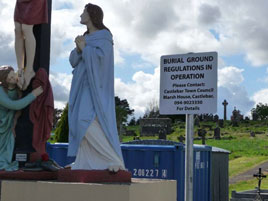 A recent visitor to Castlebar points out an unfortunate juxtaposition at the entrance to the Peace Park and old Graveyard. Click photo for more.