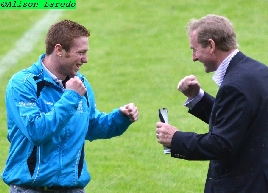 Ray Moylette sparring with Enda Kenny during half time at the Mayo-Galway match. Click photo for more from Alison Laredo.