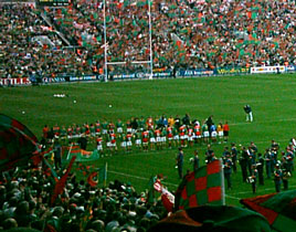 Mayo v Kerry lining out at Croke Park. Can you guess when this photo from Green n Red Forever was taken? Click above to find out.