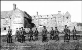 A rare photo of Ballina Workhouse with Freestate troops drilling outside. Photo c. 1921. Click above for more from Mayo Historical and Archaeological Society.