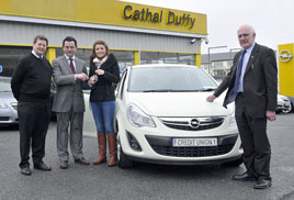 Sinead Ruane from Foxford winner of the Opel Corsa SC 1.2 in the Castlebar Credit Union Members' Winter Draw. Click on photo for more details from Ken Wright.
