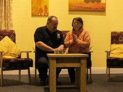 Fr McCabe and Daisy in final rehearsals of the hilarious Fortunes & Misfortunes on stage shortly at Parke. Click above for details.