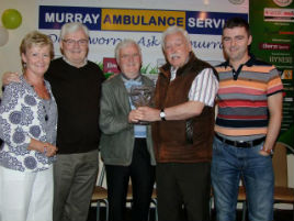 Johnny Mee Presents the Hall of fame to Joe Redmond at the Castlebar Celtic 2013 Presentations. Click on photo for a full gallery from Philip Redmond.