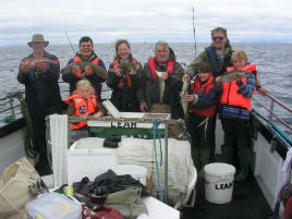 A sea angling group aboard the Leah on Killala Bay. Click above for the latest angling news.