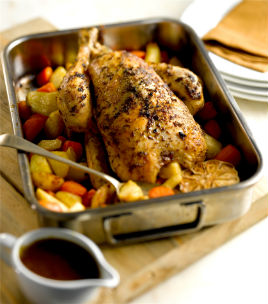 Roast chicken - winter warming recipes - click above for details of Roast Chicken with Thyme - Roast Chicken with Chilli and Ginger.