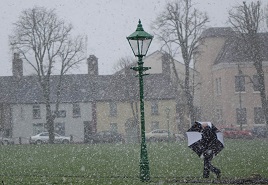 Snow and sleet on the Mall in Castlebar making for difficult conditions in the face of North Atlantic Storm No. 8 since just before Christmas. Click above.