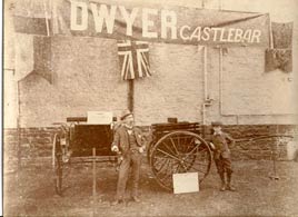 Joseph H. and son Johnny Dwyer from Dwyer's Coach Factory, Castlebar at the Spring Show, RDS in the early part of the last century. Click photo for more nostalgia.