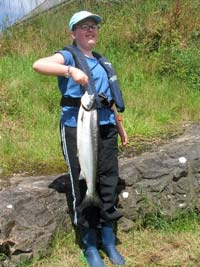 Young Deirdre McCarron with her 4.5 lb salmon - First prize at last week's juvenile angling day in Ballina. Click photo for more from NWRFB.