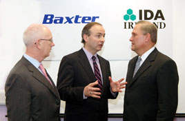 Barry O'Leary CEO, IDA Ireland, Minister Micheál Martin and Bob Parkinson, Chairman and CEO Baxter International at last Friday's 75 million investment in Baxter Healthcare Castlebar. Click photo for full details.