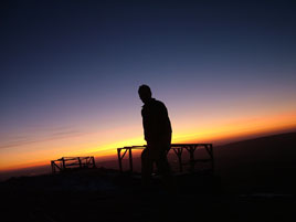 Johnny Oosten atop Croagh Patrick in the course of his fund-raising venture for Autism Ireland