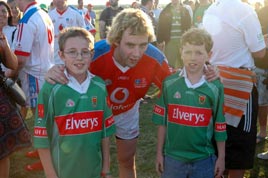 Two young Mayo fans with Conor Mortimer at the All Stars Trip to Dubai in Jan 2007. Click photo for more from Brian Cunniffe.