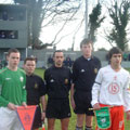 David Joyce, captain of the Irish U15 soccer team that played against Holland U15 on Dec 2 exchanging penants with the Dutch captain. Click photo for details.