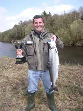 A happy Lorenzo Serrano with the first Coolcronan salmon of the 2008 season. Click photo for the latest angling reports for the new season.