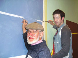 The talented Gus and James Conroy hard at work creating wonderful back drops for Jack and the Beanstalk Panto 2008 in Castlebar.