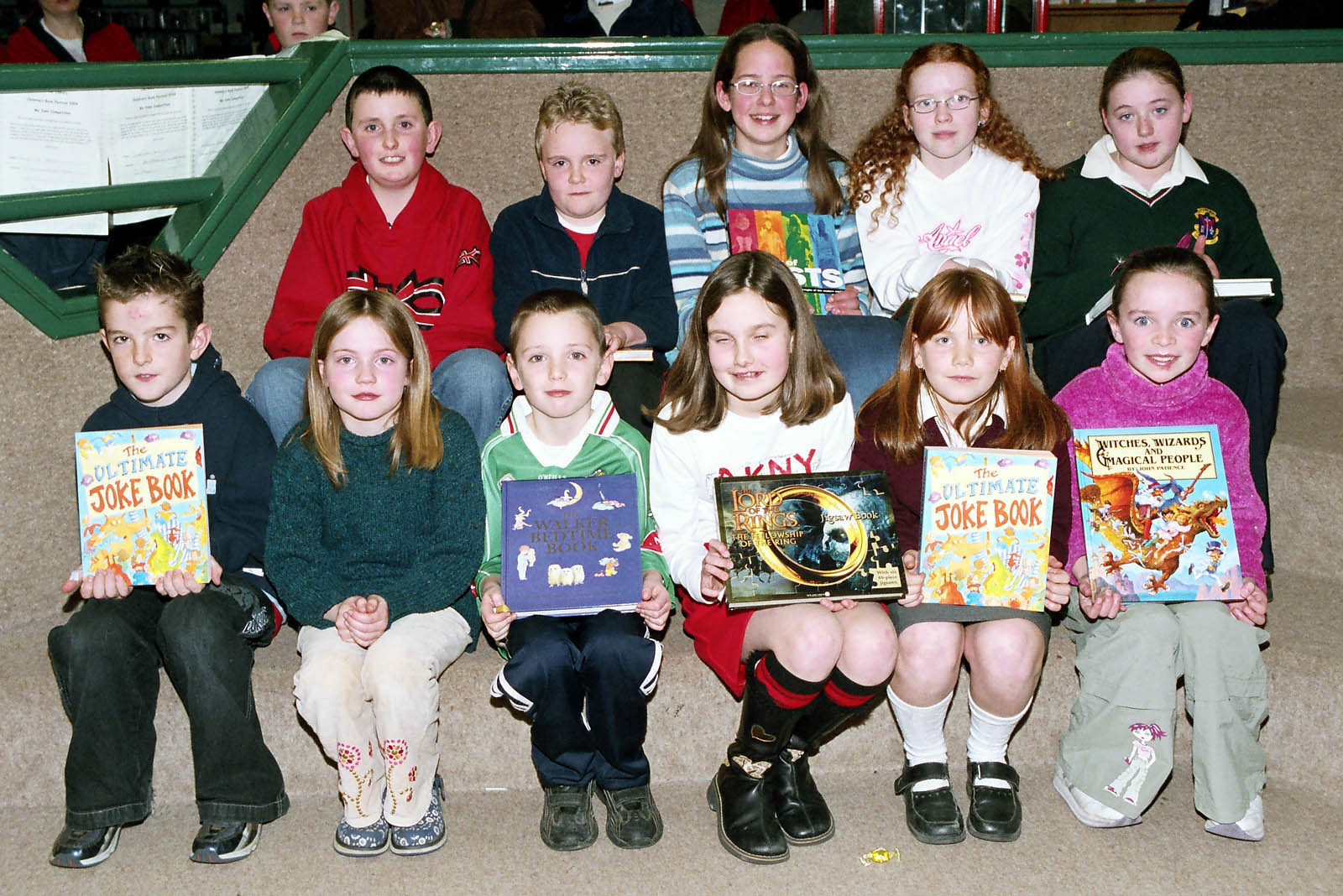 Pictured at Castlebar Library a group of the Poetry competition winners from Book Week: Rory Gaffney (age 4), Sinead Gaffney (age 6), Alan Foy (age 6), Grainne Campbell (age 7), Paula Groethe (age 7), Jordan Higgins (age 8),Niamh Donnelly (age 9), Ailbhe McConnell (age 9),Martin Sykes (age 10), Emily Davidson (age 10), Caoimhe McCann (age 11), Sheona OMalley (age 11), Padraig Cunnane (age 12), Lisa Filan (age 12), Tracey Costello (age 13), Ammi Burke (age 13), Maria McDaid (age 14). Photo  Ken Wright Photography 2004.

