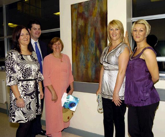 GMIT BA Graduates Art & Design 2007  Turas exhibition held in Mayo General Hospital which was opened by John Behan RHA and will runs from  23rd August until the 23rd October. L-R: Karen OReilly (artist), Councillor Keith Martin, Ann OReilly,Vera Curran, Dee OReilly Photo  Ken Wright Photography 2007

