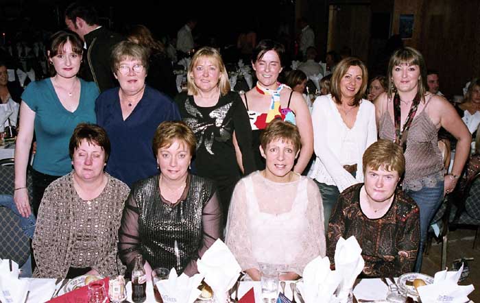 Party time in the TF Royal Theatre Castlebar
A group from Kitty Hawkes Front L-R: Breege McKeon, Ann Coy, Eileen McDonagh, Bridie Joyce, Back L-R: Sandra McNeela, Liz Bonnick, Helen Kenny, Ann Coleman, Caroline Gavin, Fidelma Loftus: Photo  Ken Wright Photography 2004 
