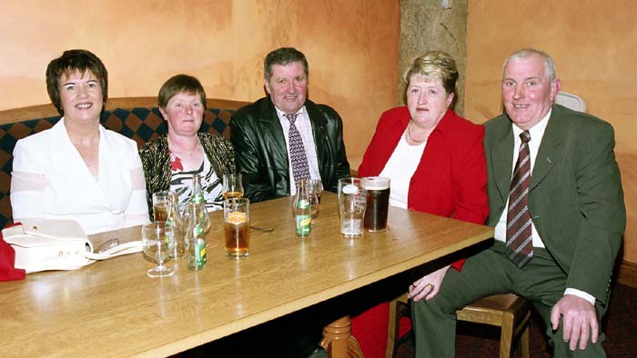 Party time in the TF Royal Theatre Castlebar
A group from Mayo Cancer Support Association. L-R: Christine Collins, Mary McDonagh, 
John McDonagh, Breda Cleary, Seamus Cleary. 
Photo  Ken Wright Photography 2004 
