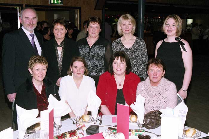 Party time in the TF Royal Theatre Castlebar
A group from Roches Centra Balla Front L-R: Eileen Gallagher, Imelda Hurst, Gina Gaughan, Breda McDonnell Back L-R: Danny Roche,Teresa Roche, Pauline Wilson, Una Lyons, Caroline Wilson, 
Photo  Ken Wright Photography 2004 
