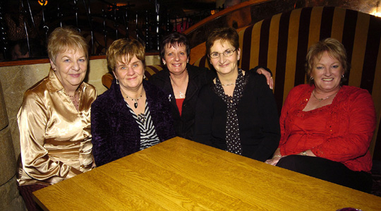 Pictured in the TF Royal Hotel and Theatre on Thursday at the Mike Denver Christmas Party Night. A group from Cong L-R: Ann Little, Sarah Sweeney, Cathy McHugh, Kitty Varley, Ann Casey, Photo  KWP Studio 094.