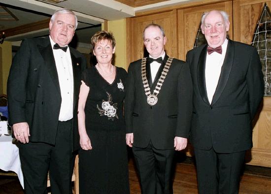 Lions Club Charter Dinner held in the Welcome Inn
L-R: Ward McEllin, Patricia Walsh, Blackie Gavin (Castlebar Deputy Mayor), Frank Walsh
: Photo  Ken Wright Photography 2005

