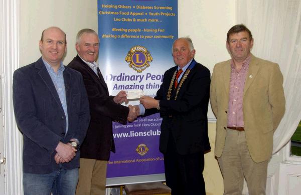 Pictured in the Imperial Hotel  at the presentation of a cheque for 2,000 Euro from Castlebar Lions Club to John McCormack Zone Chairman Sight First Lions International L-R: Michael Mullahy (Vice President Castlebar Lions Club), John McCormack, Eamon Horkan (President Castlebar Lions Club), Tom Rice (Castlebar Lions Club). Photo  Ken Wright Photography 2007. 

