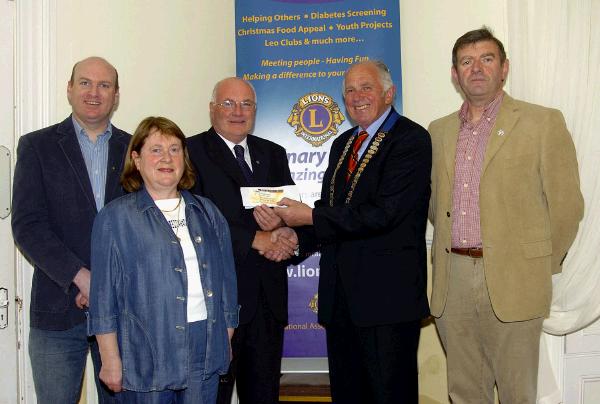 Pictured in the Imperial Hotel at the presentation of a cheque for 10,000 Euro, part of the proceeds from the recent opera Don Giovanni organised by  Castlebar Lions Club, to the Mayo Academy of Performing Arts. L-R: Michael Mullahy (Vice President Castlebar Lions Club), Pauline Rodgers (Mayo Academy of Performing Arts Committee), Declan Hynes (Mayo Academy of Performing Arts Chairman), Eamon Horkan (President Castlebar Lions Club), Tom Rice (Castlebar Lions Club). Photo  Ken Wright Photography 2007. 