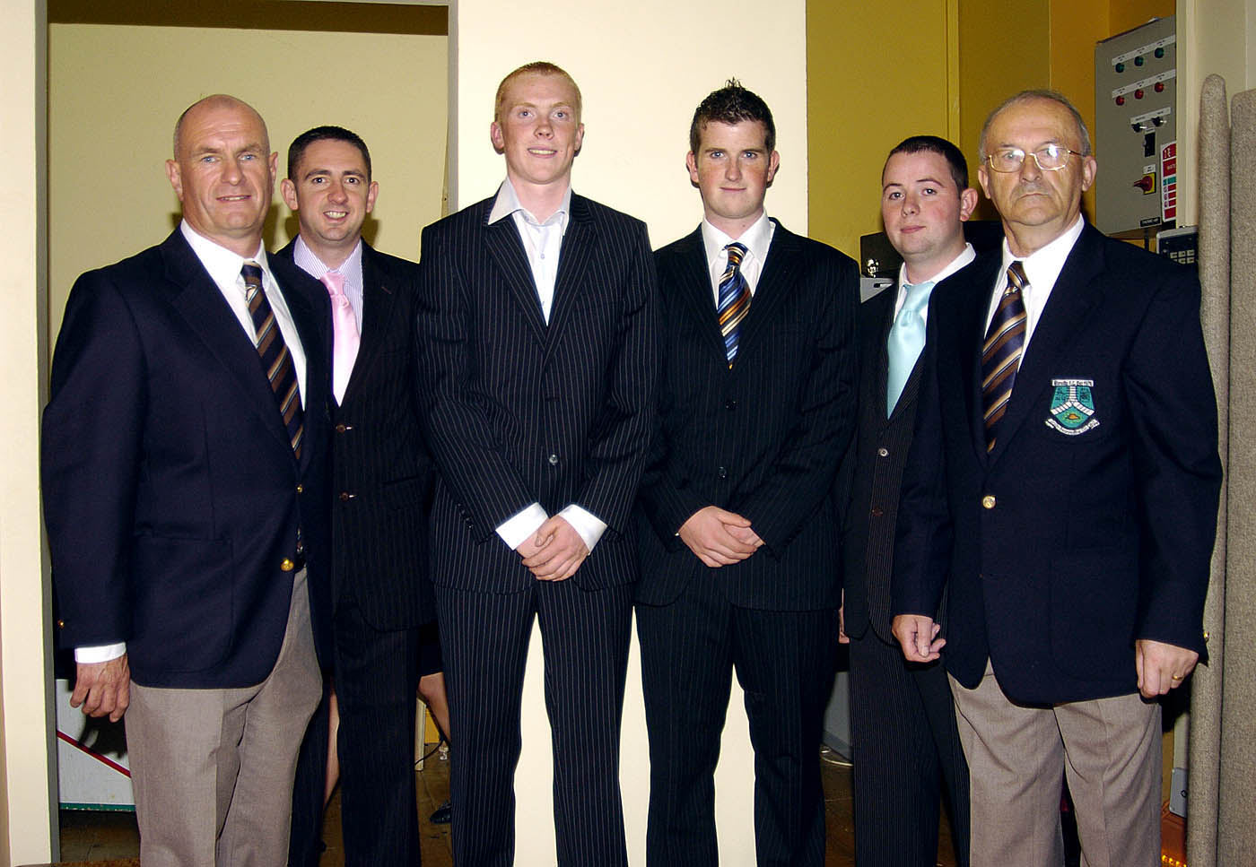 Pictured in the Resource centre in Balla at a Fashion Show organised by Manulla Football Club Youth Council to raise funds for Manulla Football Club. Outfits for the night were supplied by Next Step, Elverys, Adams at Shaws, Beverley Hills and Padraic McHales. Some of Manulla Football Club committee and players who were modelling clothes from Padraic McHales Castlebar  L-R: John Lavelle, John Henley, Ian Durkan, Colum McDonald, Damien Joyce and Tommy Rumley.  Photo  Ken Wright Photography 2007