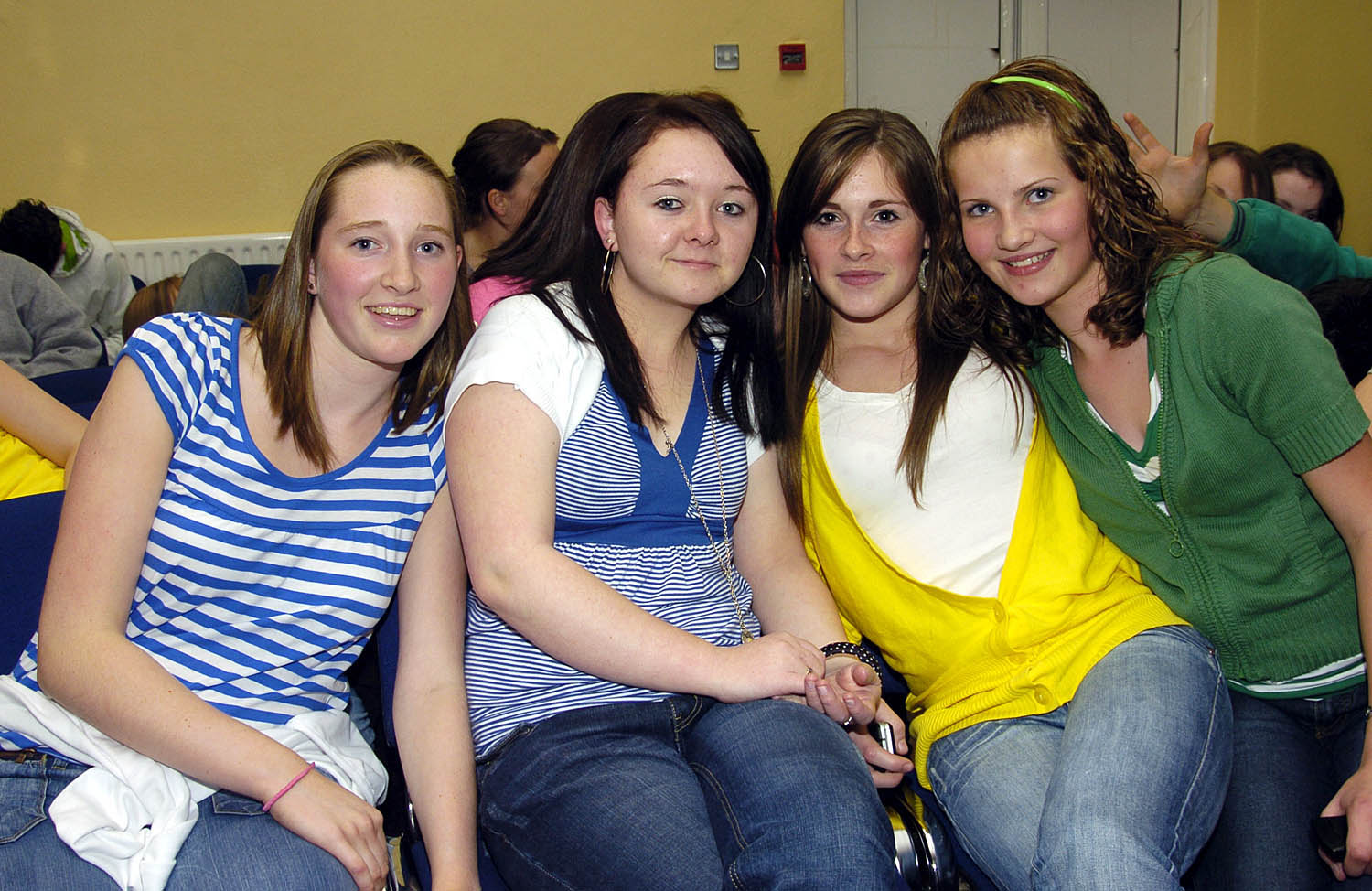 Pictured in the Resource centre in Balla at a Fashion Show organised by Manulla Football Club Youth Council to raise funds for Manulla Football Club. Outfits for the night were supplied by Next Step, Elverys, Adams at Shaws, Beverley Hills and Padraic McHales. A group of young ladies enjoying the show L-R: Niamh Barrett, Sinead Dempsey, Grace Clarke, Rachel Gibbons. Photo  Ken Wright Photography 2007