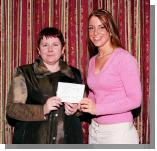 Mayo Athletic Club Presentations held in Breaffy House Hotel & Spa Castlebar
Margaret Loftus (Rose of Carrandine 2004) presenting a cheque to Mary Mulryan (Enable Ireland), the proceeds from the Rose of Carrandine Competition and Balla Road Race: Photo  Ken Wright Photography 2004 
