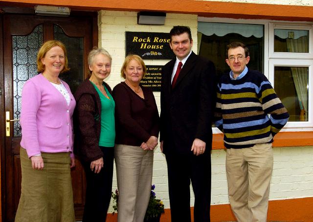 James Kilbane pictured at Rock Rose House with members of the Mayo Cancer Support Association making the final preparations for the forthcoming concert  
in the Castlecourt Hotel Westport on 17th February at 8 pm doors open at 7pm L-R: Geraldine Ryan (support Worker), Mary Harvey (Support Worker), Angela Kirrane (Manager of Services), James Kilbane, Noel Vahey (Support Worker).The proceeds are in aid of the Mayo Cancer Support Association, tickets are available from the Castlecourt Hotel 098 55088 or Rock Rose House 90 44877 and various outlets around the county. Photo  Ken Wright Photography 2008. 

