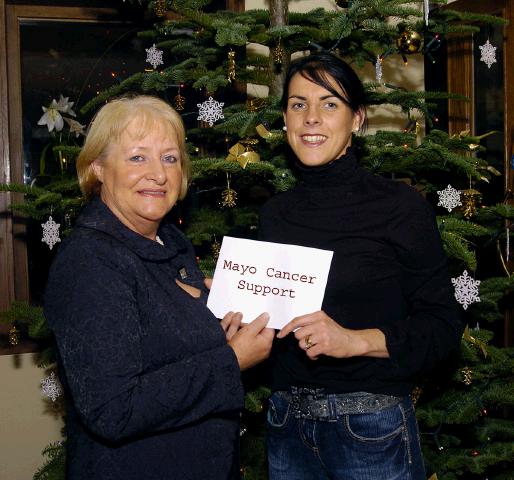 Pictured in the McWilliam Park Hotel Claremorris Angela Kirrane Manager of Services Mayo Cancer Support Association, receiving a cheque for 2,800 Euro from Mary Gleeson  who ran the Dublin City Marathon. Mary is a member of the Mayo Athletic Club . Photo  Ken Wright Photography 2007. 