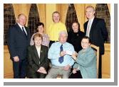 Pictured in the Welcome Inn Johnny Mee (Chairperson, Irish Emigrant Liaison Committee - Mayo Branch) accepts cheque from Sally Hopkins (Sec), Humbert Foundation. Front L-R: Agnes Waldron (Romanian Shop), Johnny Mee (Chairman MELC), Sally Hopkins (Rumanian Shop), Francis Brennan (MELC PRO), Nado Cafolla (MELC), James OMalley (MELC Secretary), Mary Kelly (Rumanian Shop),  Joe ODea (MELC). 
Photo  Ken Wright Photography 2004. 

