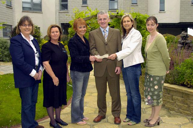 Presentation of a cheque from Anne Staunton and  Kate Casey, the proceeds from the Dublin Flora Womens Mini Marathon to the MRI Scanner Appeal L-R: Mary Cronnolly (Cancer Action Mayo), Marie Mellet (D Ward Manager), Ann Staunton, Tony Canavan (General Manager), Kate Casey, Dr. Mary Casey (Consultant Radiologist). Photo  Ken Wright Photography 2007 