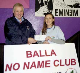 Castlebar Credit Union making a presentation to the new Balla No Name Club. Click photo for details from Ken Wright.