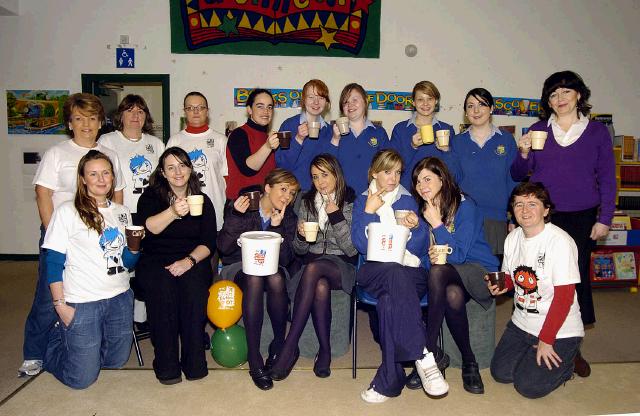 Pictured are members of the Irish Wheelchair Association who held a coffee morning in Castlebar Library in aid of the Telethon People In Need. Students from St. Josephs Secondary School were there to lend a helping hand Front L-R: Fiona Gallagher, Sinead Togher, Orla McLoughlin, Stephanie OBrien, Roisin Leavy, Claire Coyne, Caroline Madden. Back L-R: Bridie OConnor, Carmel Monaghan, Frances Spindler, Bridget Keaveney, Laura Breslin, Cathy OMalley, Emer Moran, Denise Lavelle, Martina Reid (organiser). Photo  Studio 094. 