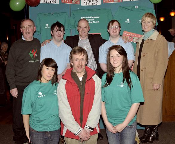 Pictured at the Launch of the Special Olympics 2009 in the Welcome Inn, front l-r; Claire Lawlor, Conor McGee and Laura Dillon. Back l-r; Dick Heraty (Bowling club), Kevin McEllin, Blackie Gavin, Deputy Mayor, Paul McEllin, Teresa Warde Western Care Association. Photo  studio 094. 