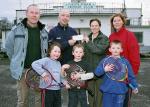 Castlebar Tennis Club presentation of a cheque for 711 Euro, the proceeds of a fund raising evening for Mayo Sport Aid, to Charlie Lambert Sports Co-ordinator for the Mayo Sports Partnership. Front L-R: Ruth Tobin, Mark Benton, Cillian Scott. Back L-R: Paddy Maughan Mens Captain, Charlie Lambert, Diane Kellett Lady Captain, Maria Casey,: Photo  Ken Wright Photography 2005 