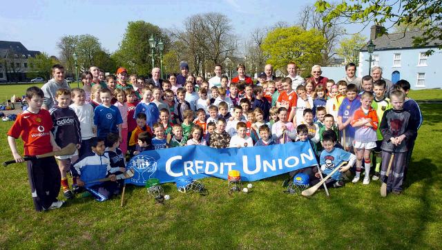 A group of children who take part in the Hurling on the Green pictured at a presentation of a cheque from Castlebar Credit Union to Tony Stakelon for Hurling on the Green, with members of Castlebar Credit Union and coaches from the Hurling Club. Photo  Ken Wright Photography 2007.